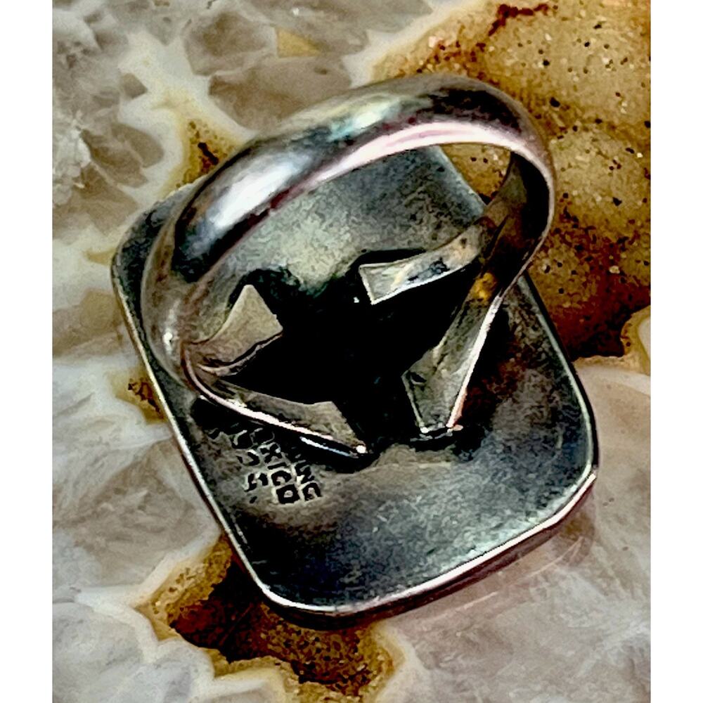 VTG Taxco Sterling Silver 925 Green Turquoise Statement Ring Sz 7.75 8.8g Signed - Picture 11 of 16
